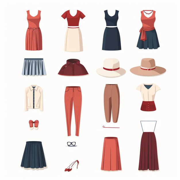Vector ilustración chica colección de moda ropa conjunto de dibujos animados ropa ropa vestido gr