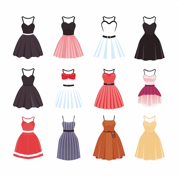 Vector ilustración chica colección de moda ropa conjunto de dibujos animados ropa ropa vestido gr