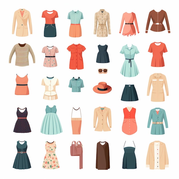 Vector ilustración chica colección de moda ropa conjunto de dibujos animados ropa ropa vestido gr