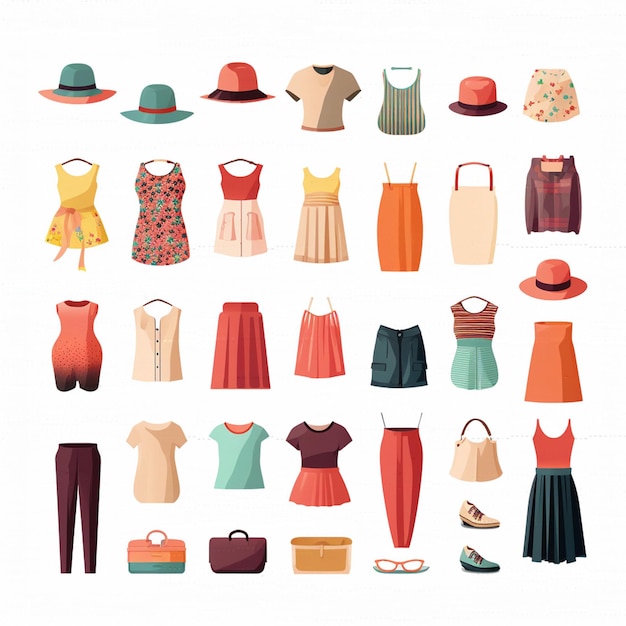 Vector ilustración chica colección de moda ropa conjunto de dibujos animados ropa ropa vestido gr