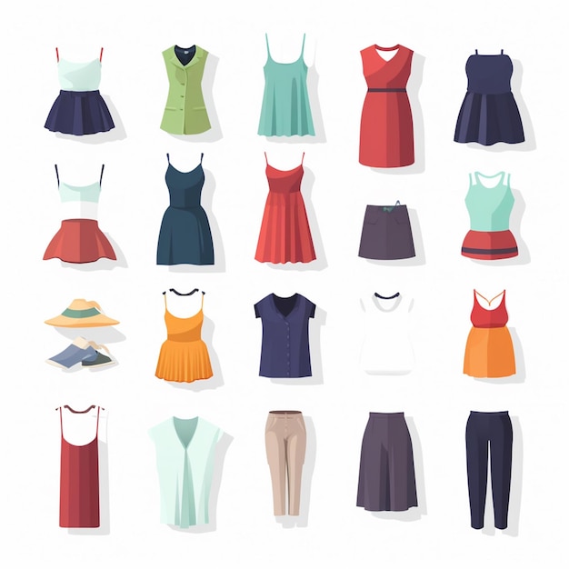 Vector ilustración chica colección de moda ropa conjunto de dibujos animados ropa ropa vestido gr