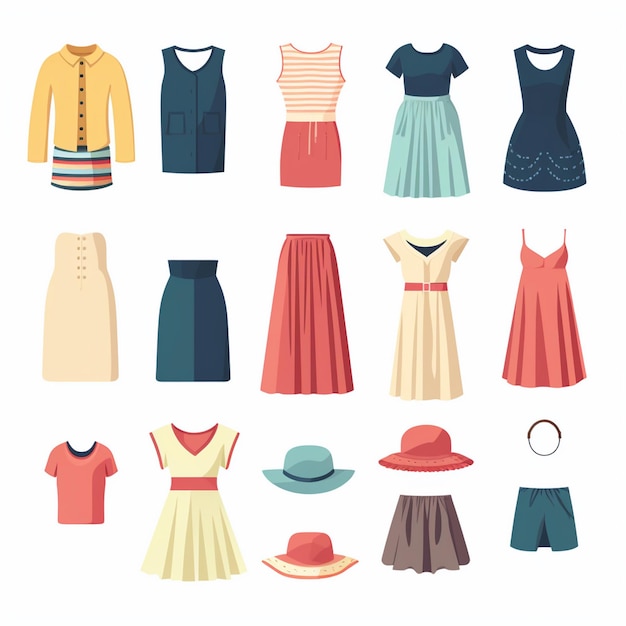 Vector ilustración chica colección de moda ropa conjunto de dibujos animados ropa ropa vestido gr