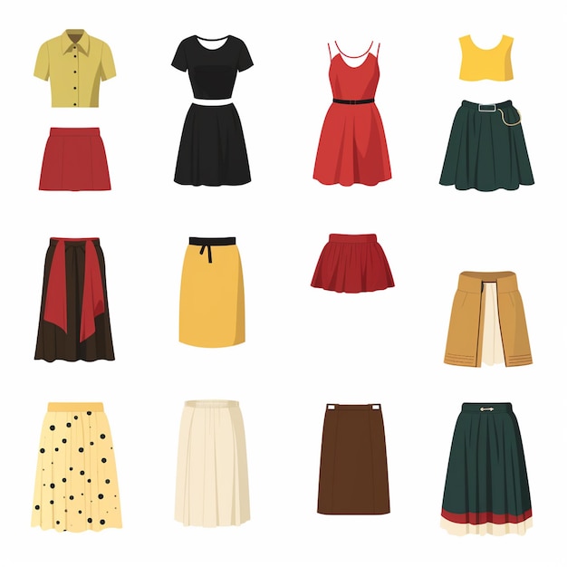 Vector ilustración chica colección de moda ropa conjunto de dibujos animados ropa ropa vestido gr