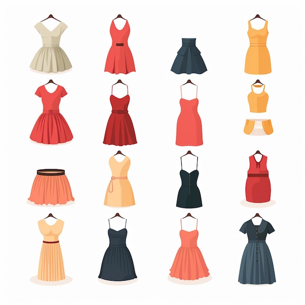 Vector vector ilustración chica colección de moda ropa conjunto de dibujos animados ropa ropa vestido gr