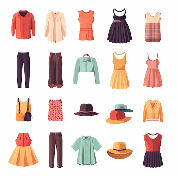 Vector ilustración chica colección de moda ropa conjunto de dibujos animados ropa ropa vestido gr