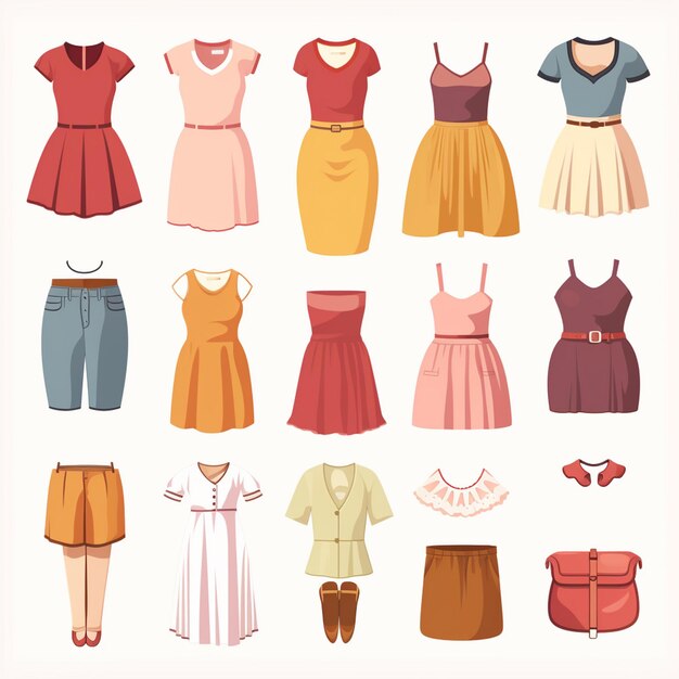Vector ilustración chica colección de moda ropa conjunto de dibujos animados ropa ropa vestido gr