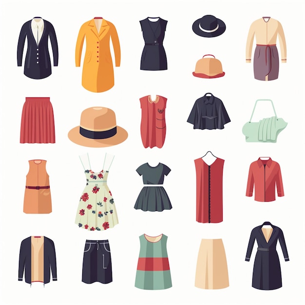 Vector ilustración chica colección de moda ropa conjunto de dibujos animados ropa ropa vestido gr