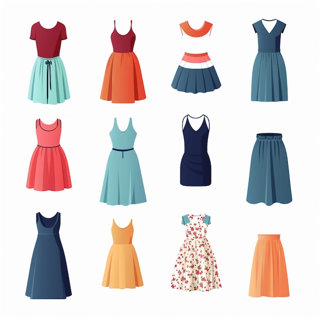 Vector ilustración chica colección de moda ropa conjunto de dibujos animados ropa ropa vestido gr