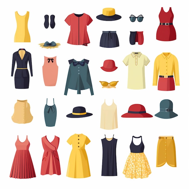 Vector ilustración chica colección de moda ropa conjunto de dibujos animados ropa ropa vestido gr