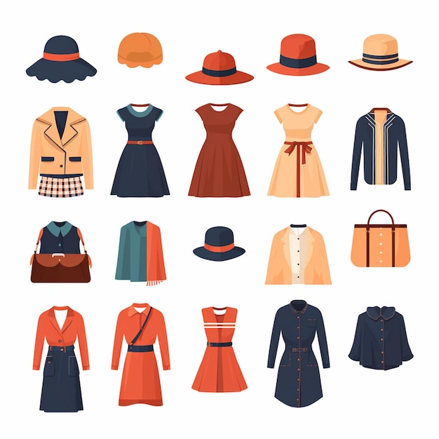 Vector ilustración chica colección de moda ropa conjunto de dibujos animados ropa ropa vestido gr