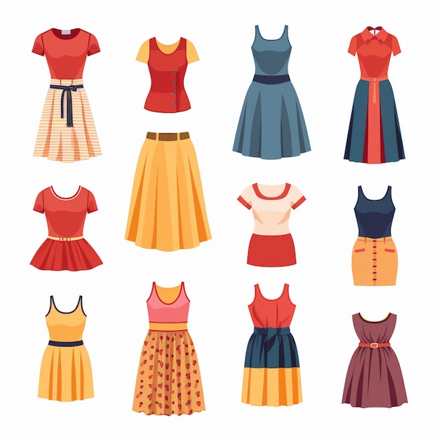 Vector ilustración chica colección de moda ropa conjunto de dibujos animados ropa ropa vestido gr