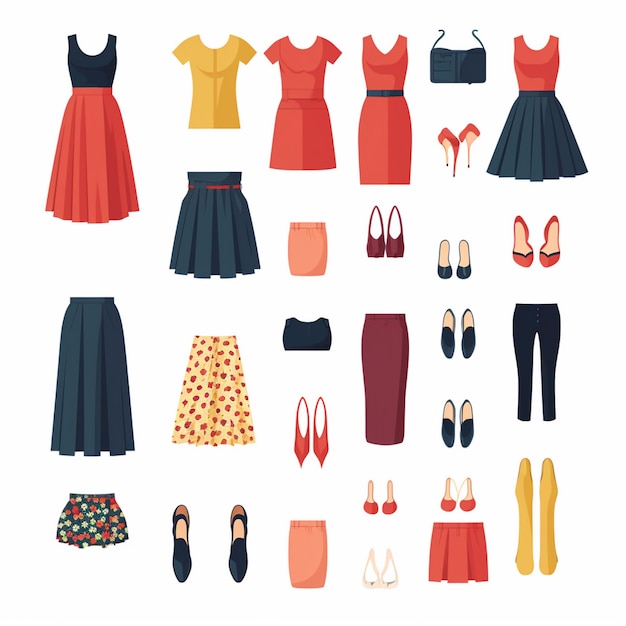 Vector ilustración chica colección de moda ropa conjunto de dibujos animados ropa ropa vestido gr
