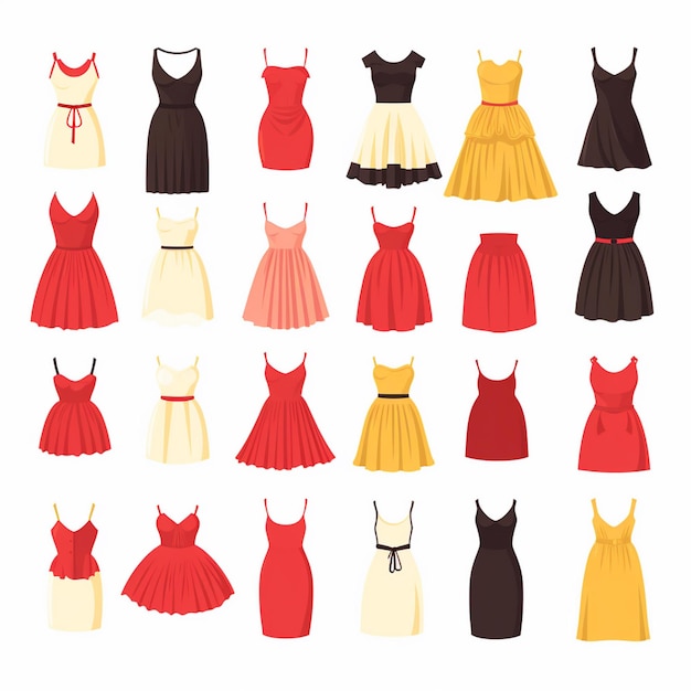 Vector ilustración chica colección de moda ropa conjunto de dibujos animados ropa ropa vestido gr