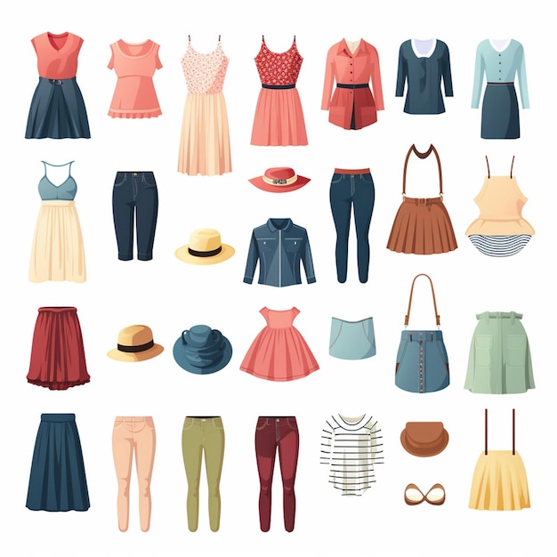 Vector ilustración chica colección de moda ropa conjunto de dibujos animados ropa ropa vestido gr