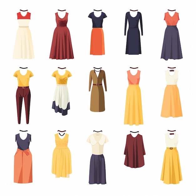 Vector ilustración chica colección de moda ropa conjunto de dibujos animados ropa ropa vestido gr