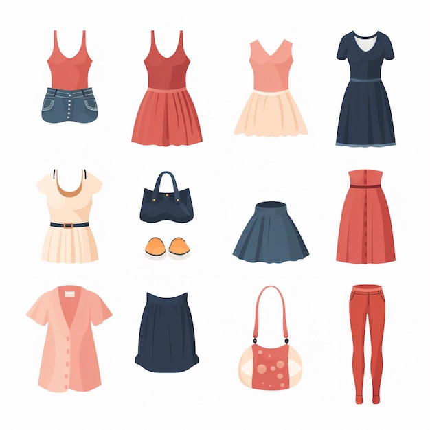 Vector ilustración chica colección de moda ropa conjunto de dibujos animados ropa ropa vestido gr