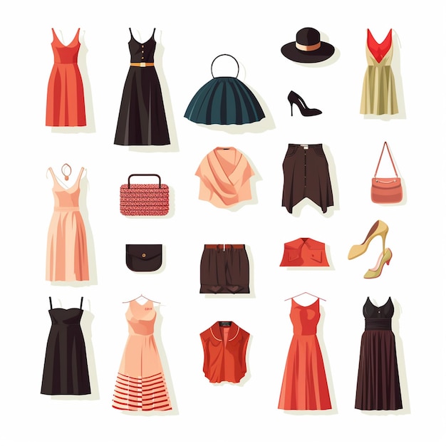 Vector ilustración chica colección de moda ropa conjunto de dibujos animados ropa ropa vestido gr