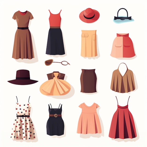 Vector ilustración chica colección de moda ropa conjunto de dibujos animados ropa ropa vestido gr