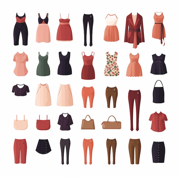 Vector ilustración chica colección de moda ropa conjunto de dibujos animados ropa ropa vestido gr