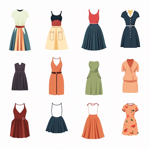 Vector ilustración chica colección de moda ropa conjunto de dibujos animados ropa ropa vestido gr