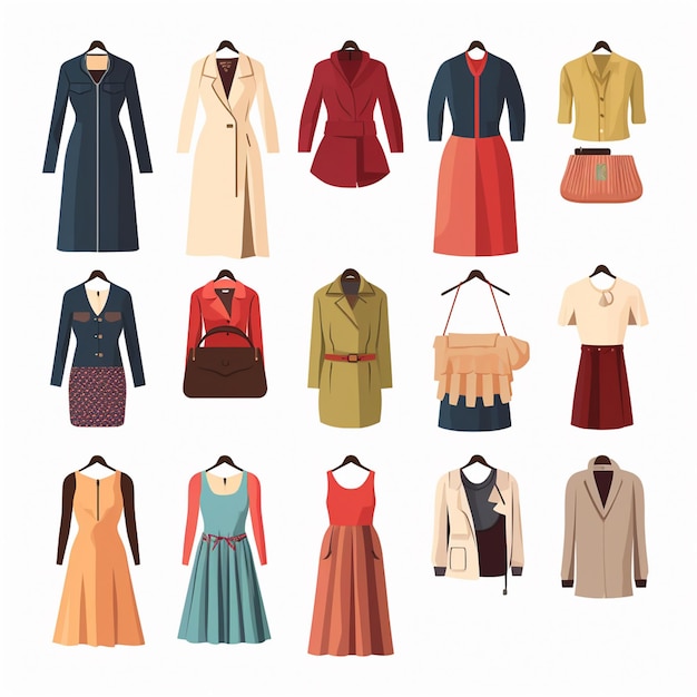 Vector ilustración chica colección de moda ropa conjunto de dibujos animados ropa ropa vestido gr