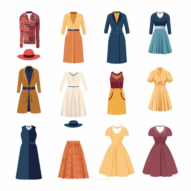 Vector ilustración chica colección de moda ropa conjunto de dibujos animados ropa ropa vestido gr