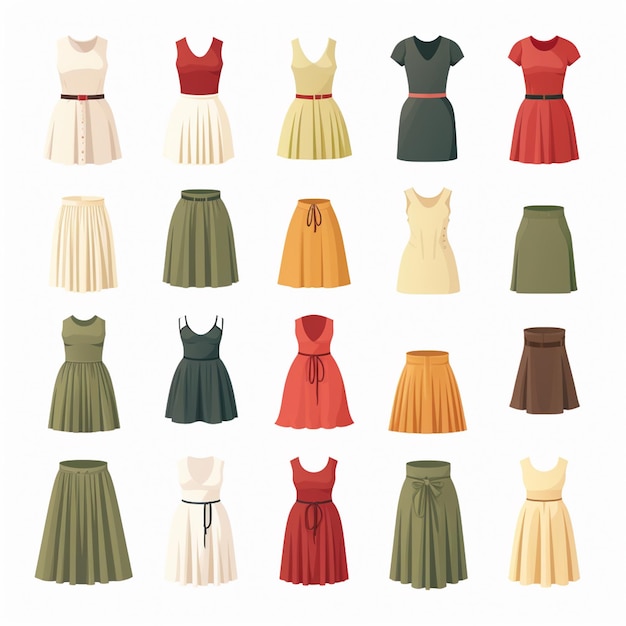Vector ilustración chica colección de moda ropa conjunto de dibujos animados ropa ropa vestido gr