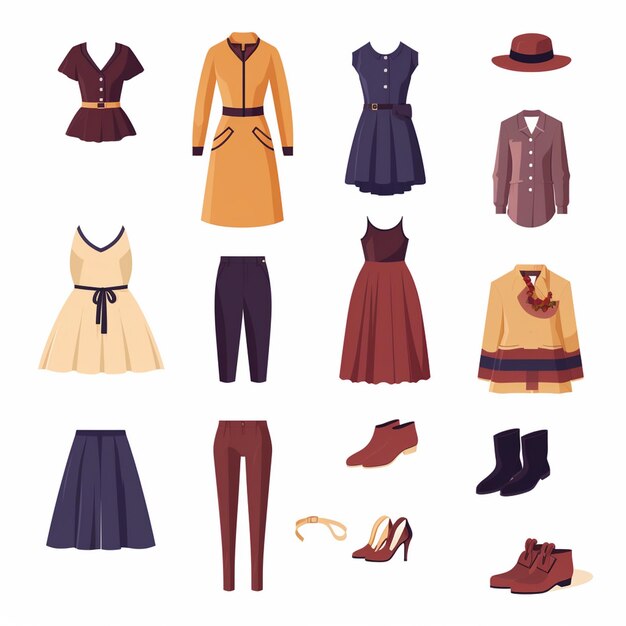 Vector ilustración chica colección de moda ropa conjunto de dibujos animados ropa ropa vestido gr