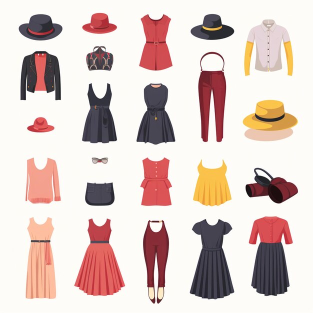 Vector vector ilustración chica colección de moda ropa conjunto de dibujos animados ropa ropa vestido gr