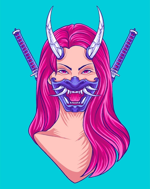 Vector de ilustración de chica samurai de japón