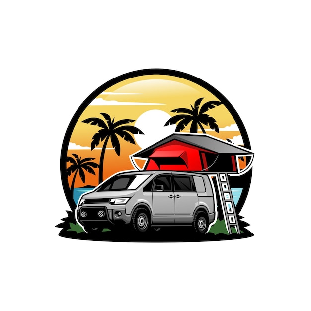 Vector de ilustración de coche SUV, viajes y autocaravanas