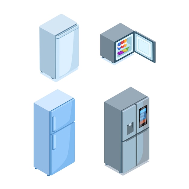 Vector de ilustración de la colección isométrica del refrigerador