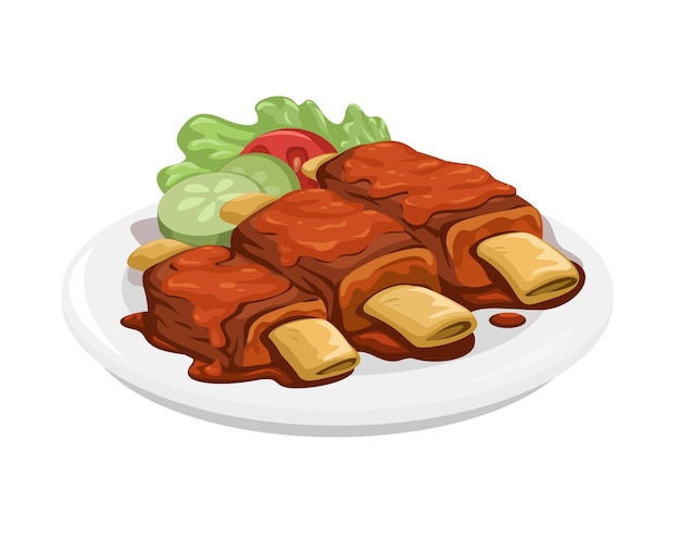 Vector de ilustración de comida de barbacoa de costillas a la parrilla