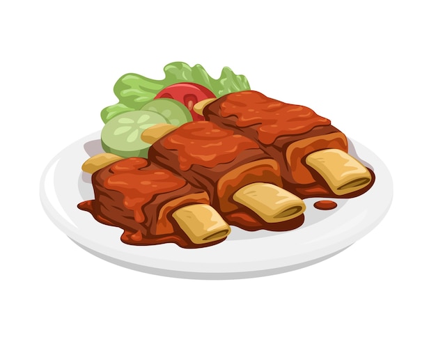 Vector vector de ilustración de comida de barbacoa de costillas a la parrilla