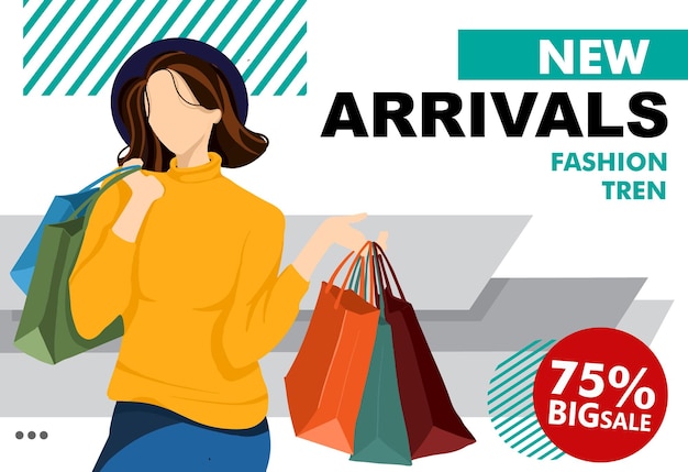 vector de ilustración de compras femeninas con plantilla de banner de promoción de venta
