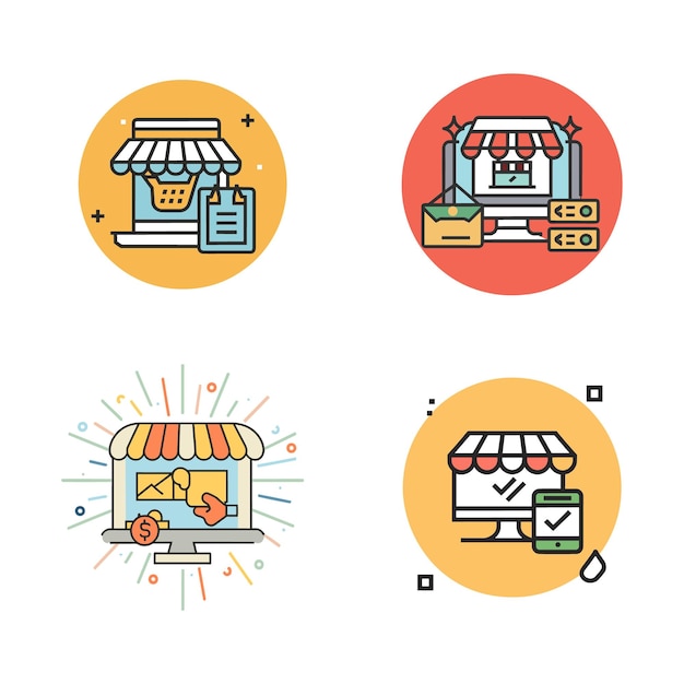 Vector de ilustración del conjunto de tiendas de redes sociales