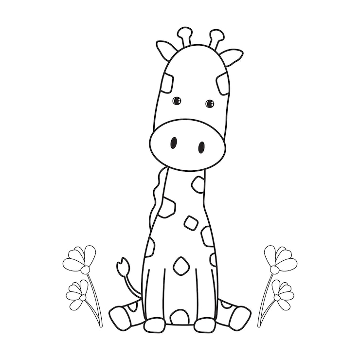 Vector de ilustración de contorno de jirafa de dibujos animados lindo para niños páginas de libros para colorear