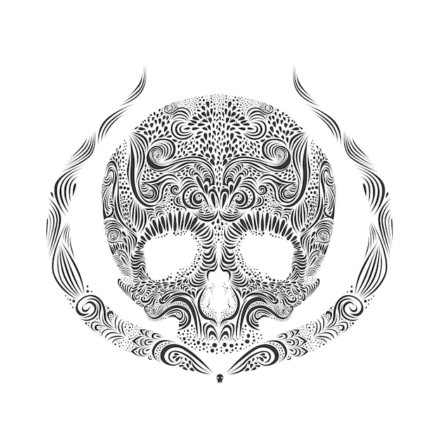 Vector ilustración de cráneo de tatuaje blanco y negro