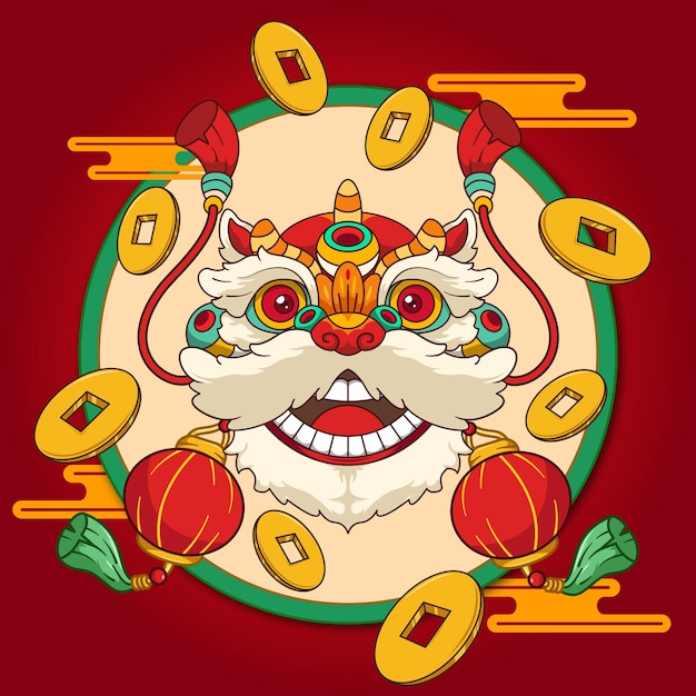 Vector vector de ilustración de la danza del león del año nuevo chino