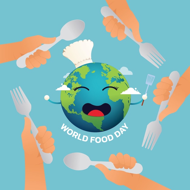 Vector de ilustración del día mundial de la alimentación, fondo colorido de alimentos.