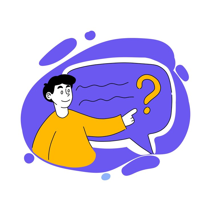 Vector vector ilustración dibujada del hombre que tiene una pregunta burbuja de voz signo de interrogación consulta preguntar hablar conversación comunicar hablar discusión concepto de comunicación estilo de dibujo plano eps10