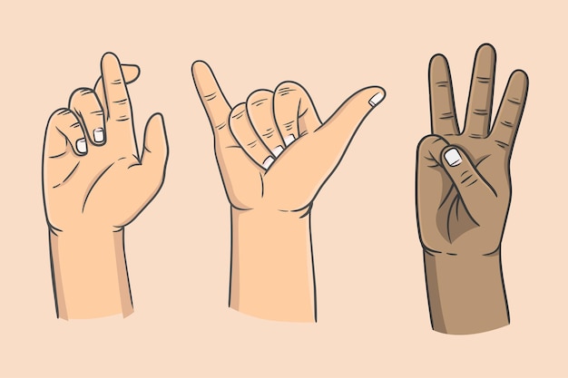 Vector de ilustración dibujada a mano con gesto de mano en estilo grabado