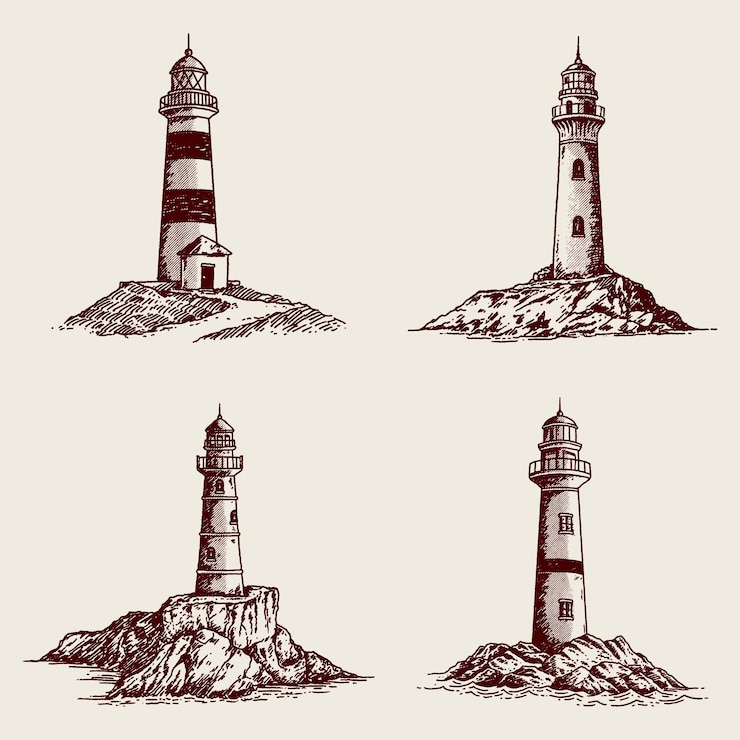 Vector vector de ilustración dibujado a mano del faro