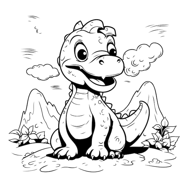 Vector el vector de ilustración de dibujos animados de dinosaurios en blanco y negro