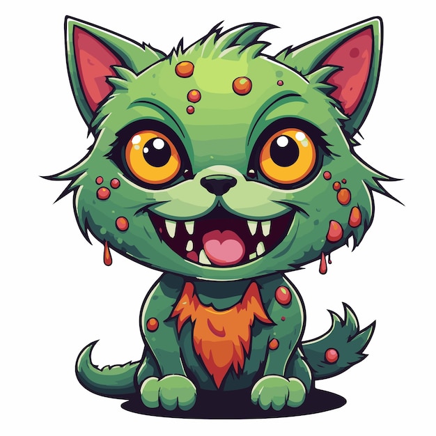 Vector vector de ilustración de dibujos animados de gatito verde feo