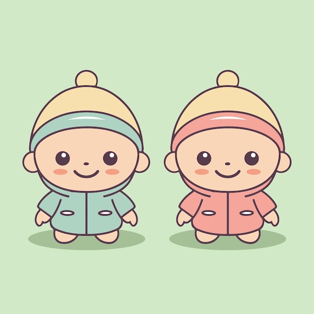 Vector ilustración de dibujos animados lindo bebé niño y niña