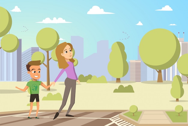 Vector ilustración dibujos animados Little Boy y mujer