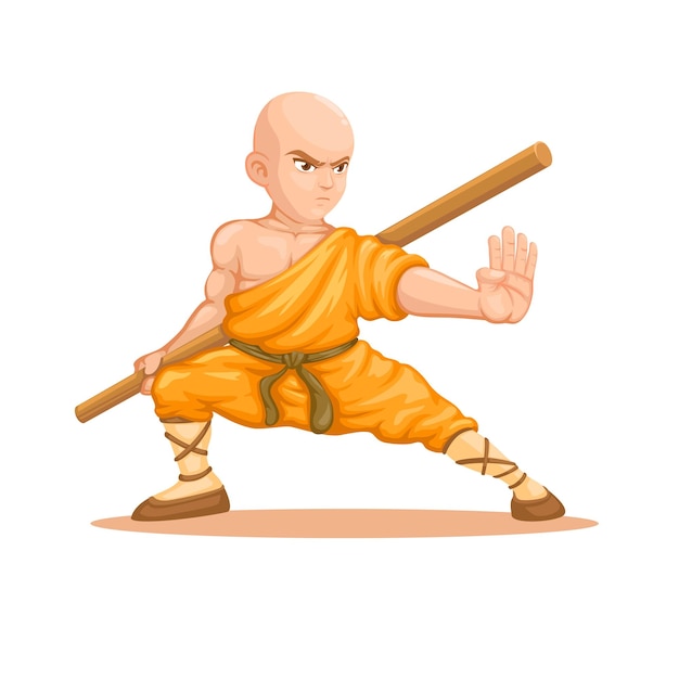 Vector de ilustración de dibujos animados de la mascota de las artes marciales de Shaolin