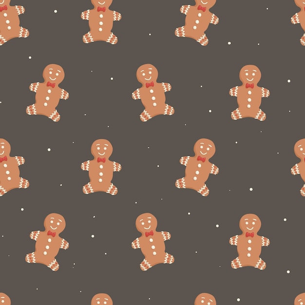 Vector ilustración de dibujos animados de Navidad. Patrón sin fisuras, decoración de fondo sobre el tema del año nuevo. Hombre de pan de jengibre con decoración.