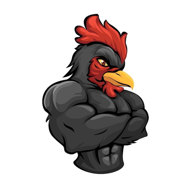 Vector de ilustración de dibujos animados de personaje de mascota de pollo gallo negro